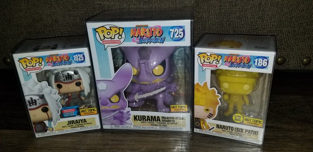 Funko pop naruto shippuden naruto, jiraiya, kurama majesty susano With protector Cases