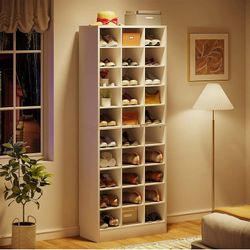Tribesigns 10-Tier Shoe Storage Cabinet, White Wooden Shoe Rack with 30 Cubbies, Freestanding Tall Entryway Shoe Organizer for Closet, Entryway, Livin
