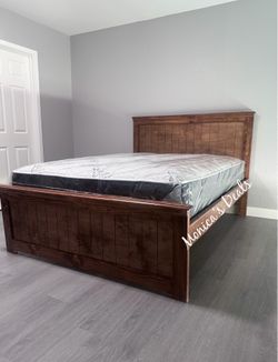 Queen Solid Wood Bed With Mattress $540