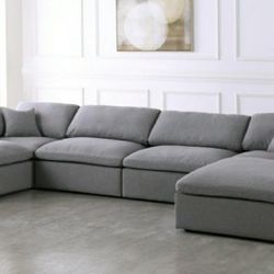 Serene Linen / Wood Grey Deluxe Cloud Modular Sectional

