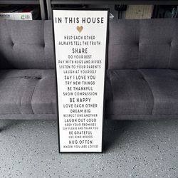 🏡 Framed “In This House” Family Rules Wall Sign – 36”