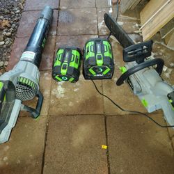 Ego Blower 765 CFM & Chainsaw With Two Batteries And Charger $500.00