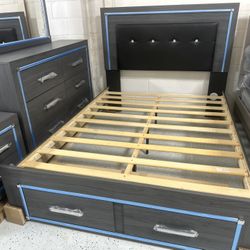 Bedroom Set , Dresser And Mirror , Bed Frame With Led And drawers,nightstand 