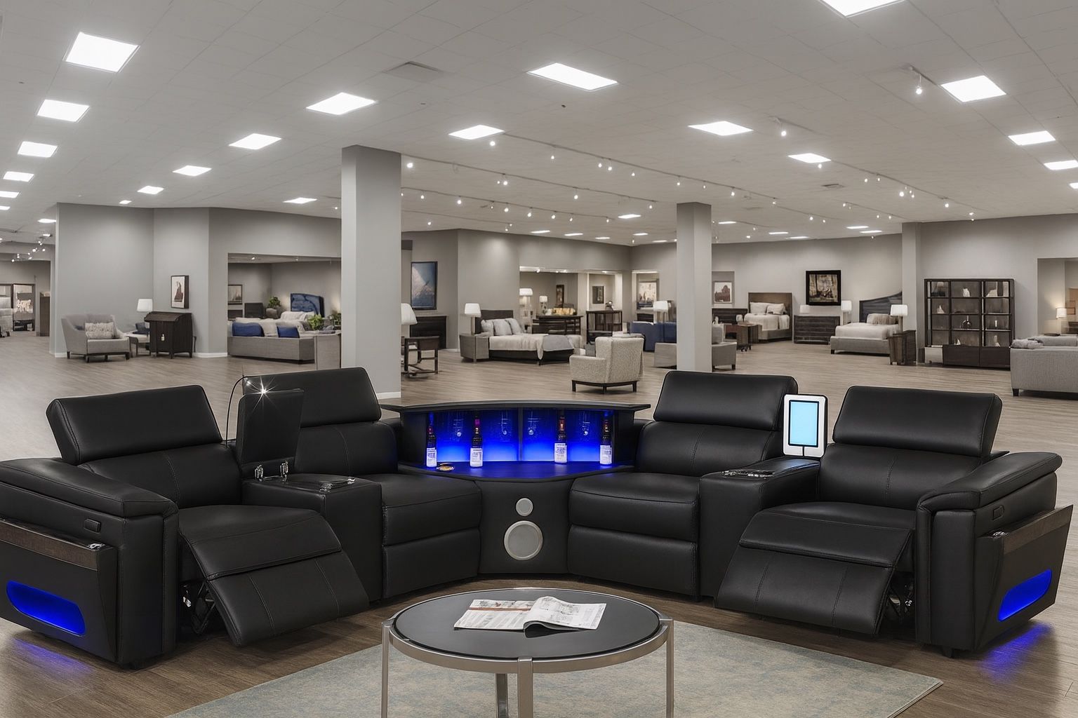 New Arrival Power Reclining Sectional With Bar And Blue Tooth 