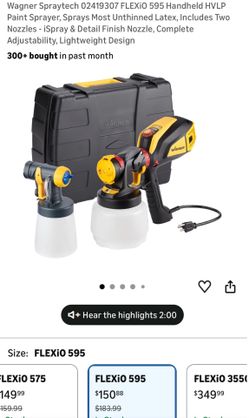 Wagner Spraytech 0 FLEXiO 595 Handheld HVLP Paint Sprayer, Sprays Most Unthinned Latex, Includes Two Nozzles - iSpray & Detail Finish Nozzle, C