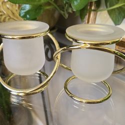 Vintage PartyLite Gemini Gold Tone Interlocking Tea Lights/Votive Candle Holders (Like New in Box)