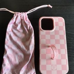 iPhone 16 Pro Max Pink Checkered Print Loopy Case 