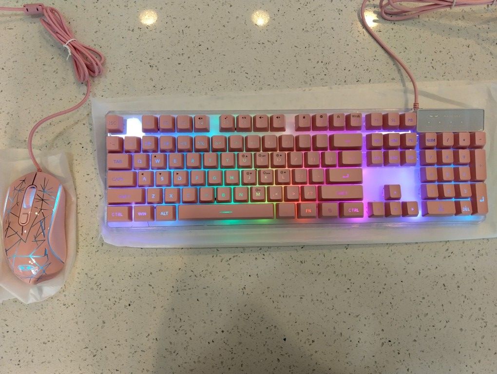 Brand New Pink Gaming Mouse And Keyboard
