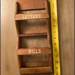 Wood letters and bills holder, vintage retro, mail sorter, organizer