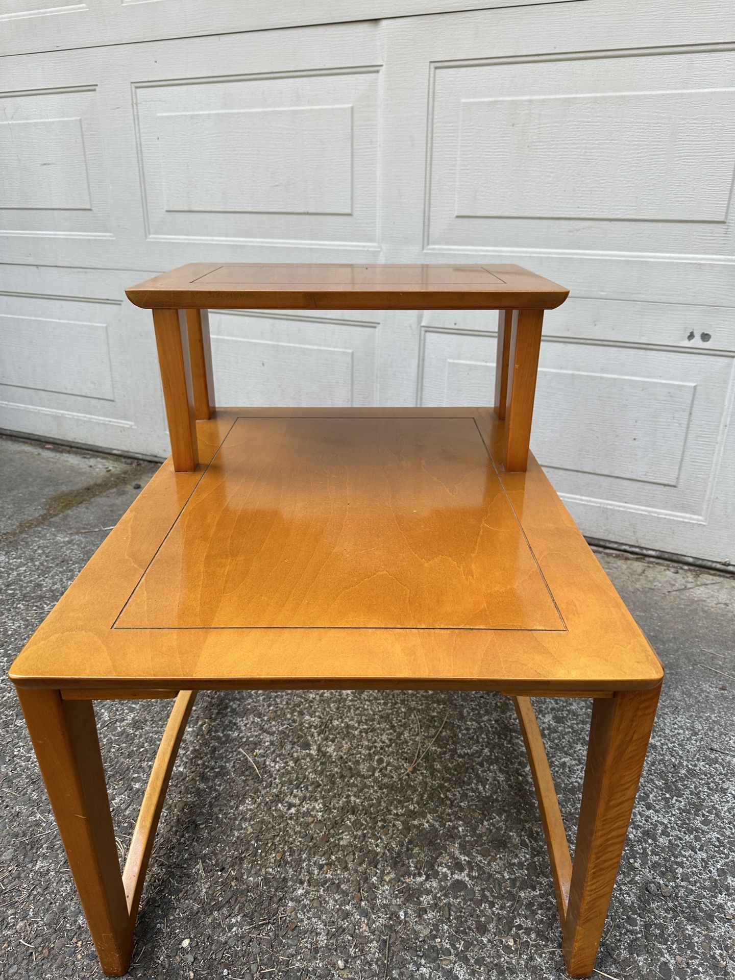 Late 1960s mid-century blonde two-tier table.