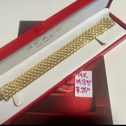 14K Yellow Gold Bracelet For Wedding 14.8Gr 7.25 Inches Long 