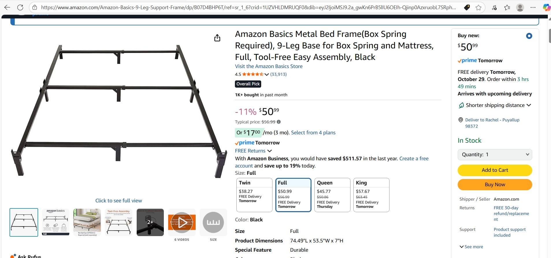 Full Bed Frame, New In Box