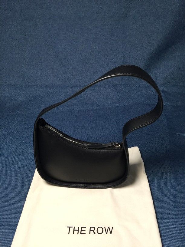 The Row Half Moon Bag in Leather Black