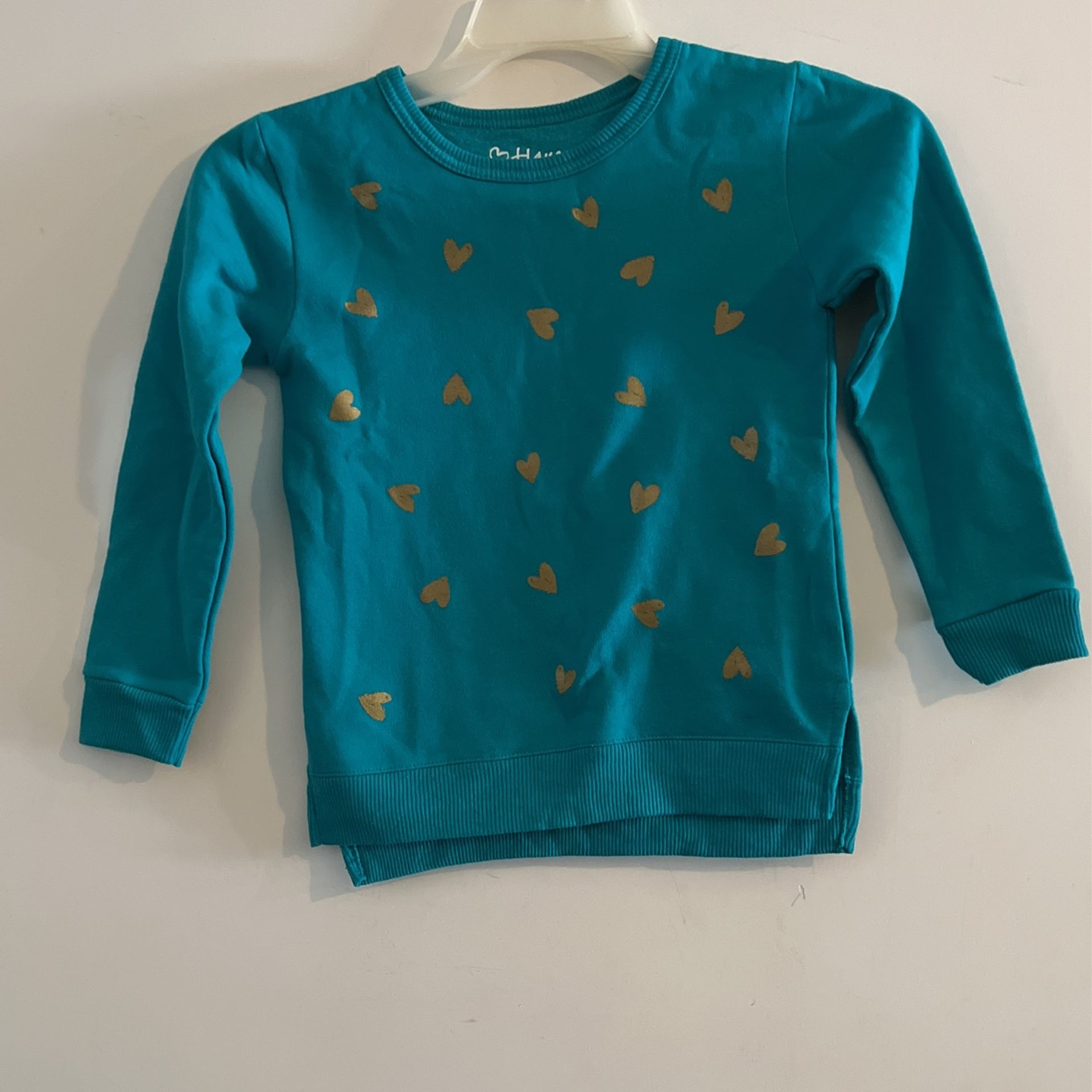 Teal Sweater With Gold Hearts 