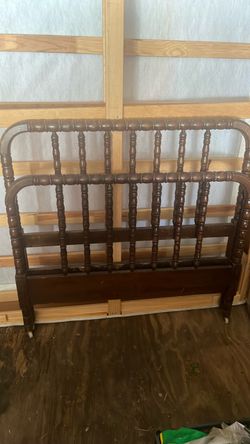 Antique Wood Spindle Bed Headboard and Footboard
