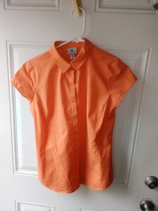 Women's Petite Orange Button Down Shirt