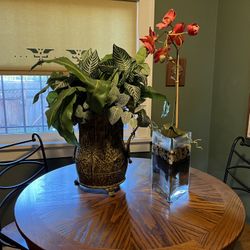 Artificial Plant Set (2)  -  Evergreen Plant & Orchid Flower