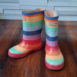 Kids Hunter Striped Waterproof Rubber Rain Boots Size 8