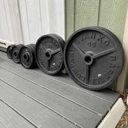 Excellent Condition 230 Lb Set Of HTF VINTAGE IVANKO Branded Olympic Weight Plates