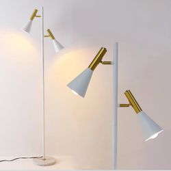Elegant Modern Floor Lamp with 2 Adjustable Head,White and Gold