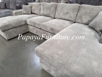 NEW Modern Sectional Sofa with TWO LARGE CHAISE Lounge Set chair U Shaped Seccional couch Grey Fabric Ashley IKEA Style Furniture Couch SALE DEAL