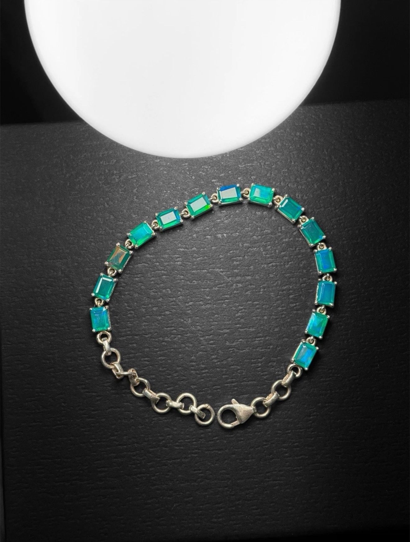 925 Sterling Silver Australian green Opal Bracelet – 8” Adjustable