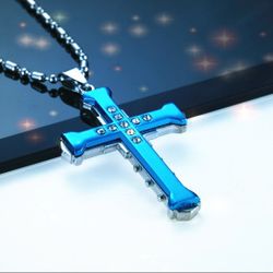 Blue Cross Pendant Necklace