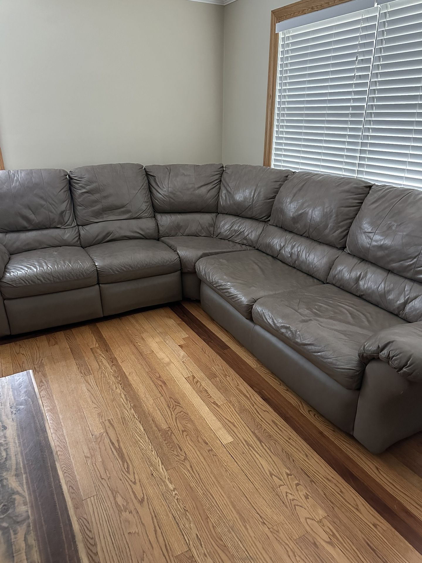 Gray Leather Couch - With Pull Out Bed