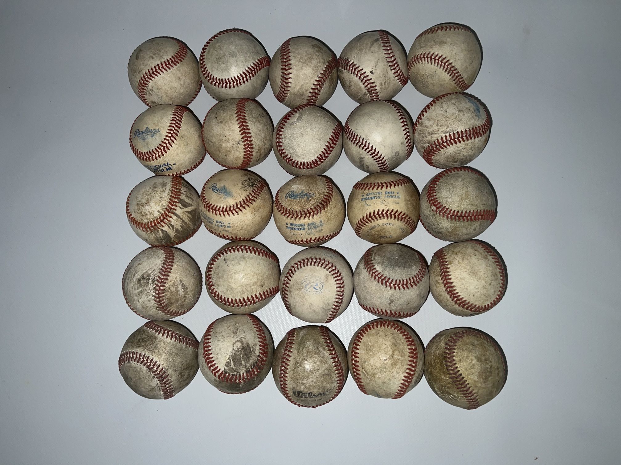 Used Leather Baseballs - 25 Total, With 5 Gal Bucket
