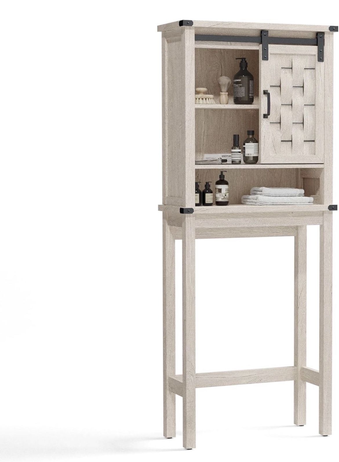 LINSY HOME Over The Toilet Storage Cabinet Farmhouse Bathroom Storage Cabinet Over Toilet with Sliding Barn Door and Adjustable Shelves Bathroom She