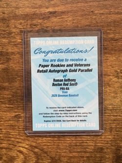 Roman Anthony [Gold /50] #PRV-RA 2026 Bowman Paper Rookie & Veteran Autograph