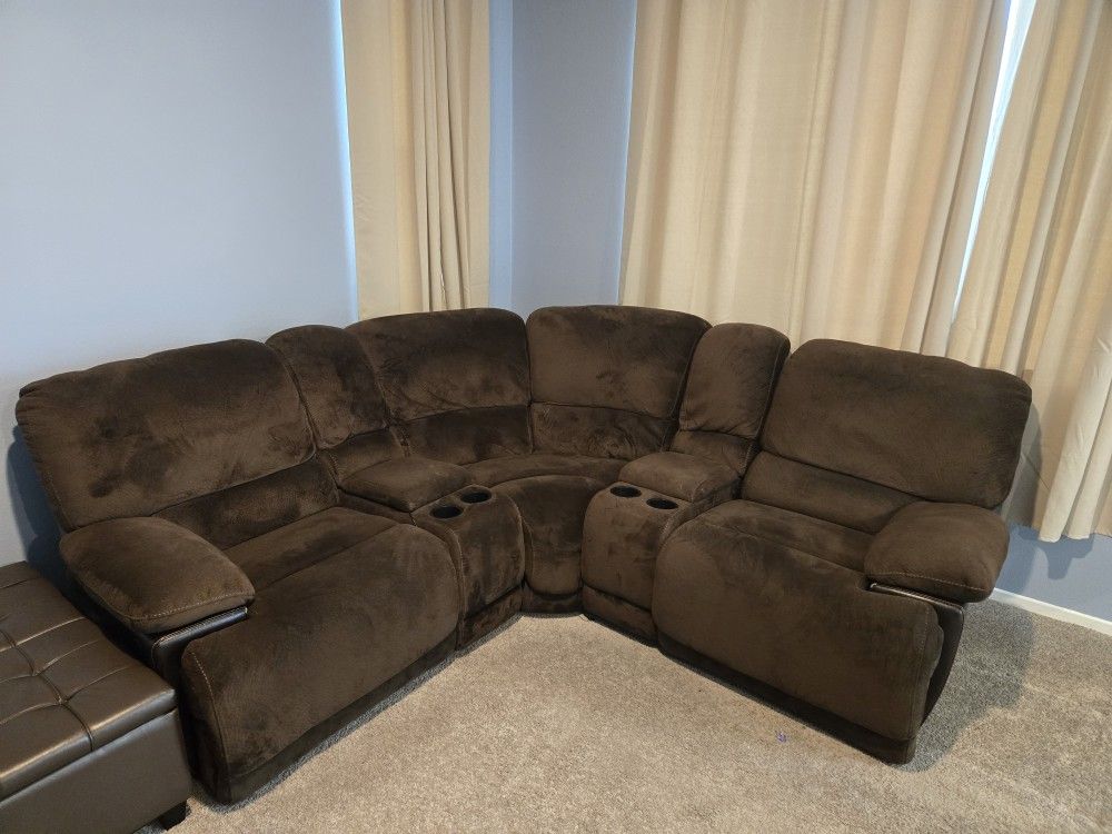 Chocolate Brown MANUAL Love Seat With Cup Holder USB Outlet