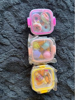 CLICKETY CLACK Cute Small Food Tiffin Lunch Box Inside Fancy Non dust Eraser Sets