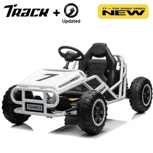 Track 7 24V Electric Go Kart, Racing Go Kart, Independent Electronic Brake Foot Pedal, Durable Full Steel Frame, 7 Mph Max Speed Electric Go Kart, 24V