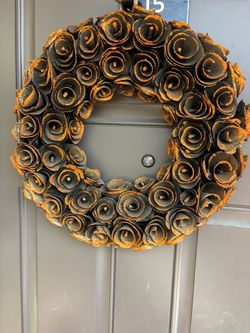 Wreath Black Wood Roses with Orange Glitter