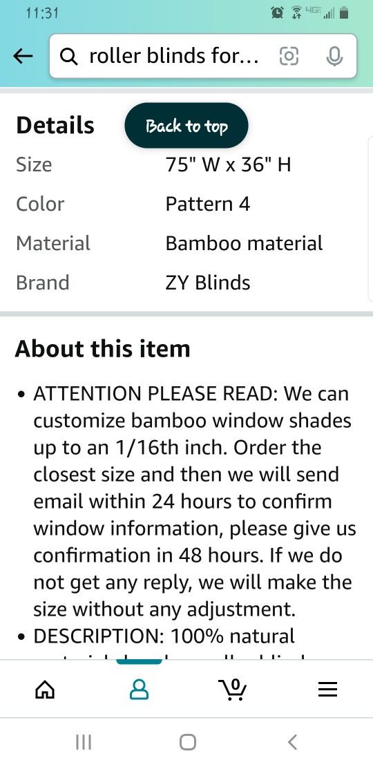 Bamboo Window Blind Like new