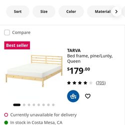 IKEA Queen pine bed frame with slats