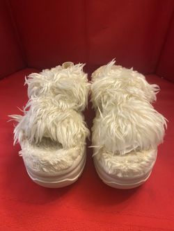 UGG Beige FLUFF SUGAR FAUX FUR SLIPPER SLIDE SANDALS, WOMEN US 7