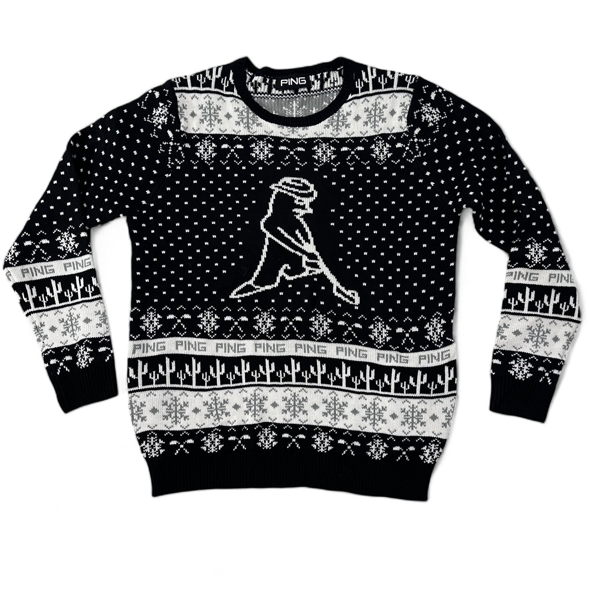PING Mr Ping Christmas Cactus Sweater Men Black White Knit 100