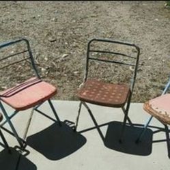 4 vintage children's metal folding chairs