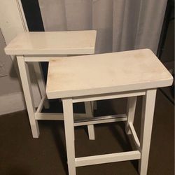 Two White Vintage Distressed Painted Bar Stools 