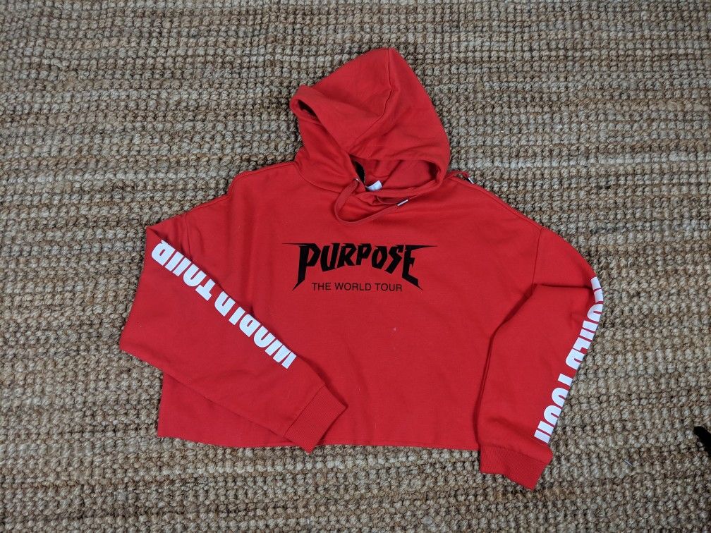 Justin Bieber x H&M Purpose World Tour Cropped Hoodie sz Lg
