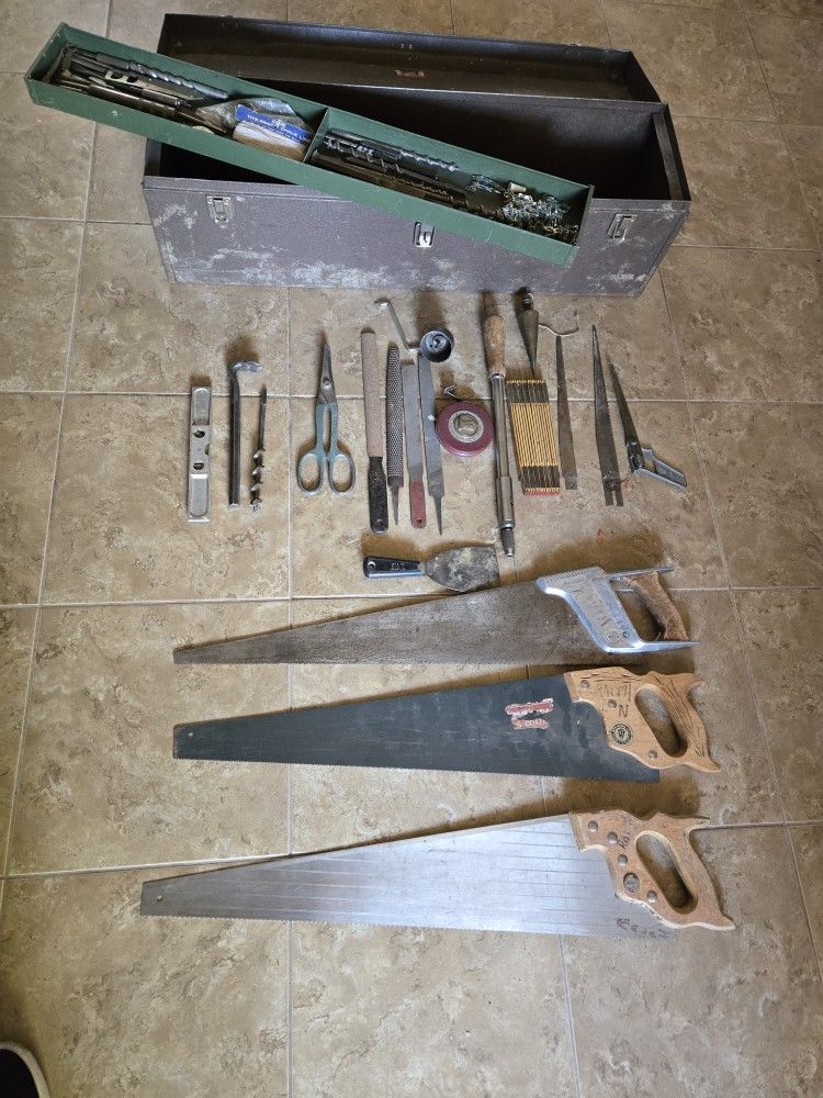 Vintage Carpenters Saw Box And Tools
