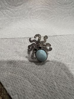 Silver 925 Larimar  Gemstone Ring Size 8