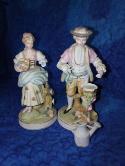 Porcelain Victorian Couple Figurines Set