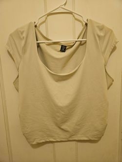 SHEIN Curve 2XL Beige Square Neck Cap Sleeve Crop Top