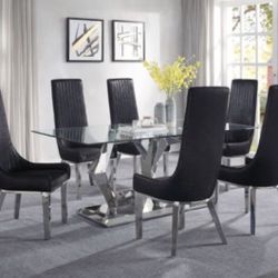 7PC TABLE SET WITH BLACK OR IVORY CHAIRS 