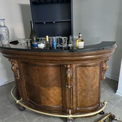 Solid wood and marble bar and chairs