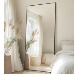 71"X32" Floor Mirror Full Length with Stand, Black Rectangle Large Free Standing Full Length Body Mirror for Gym Bedroom Living Room, Tempered Glass, 