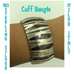 MILOR ITALY 925 STER Silver Oxidized Finish Wire Wrap Cuff Bangle 6”